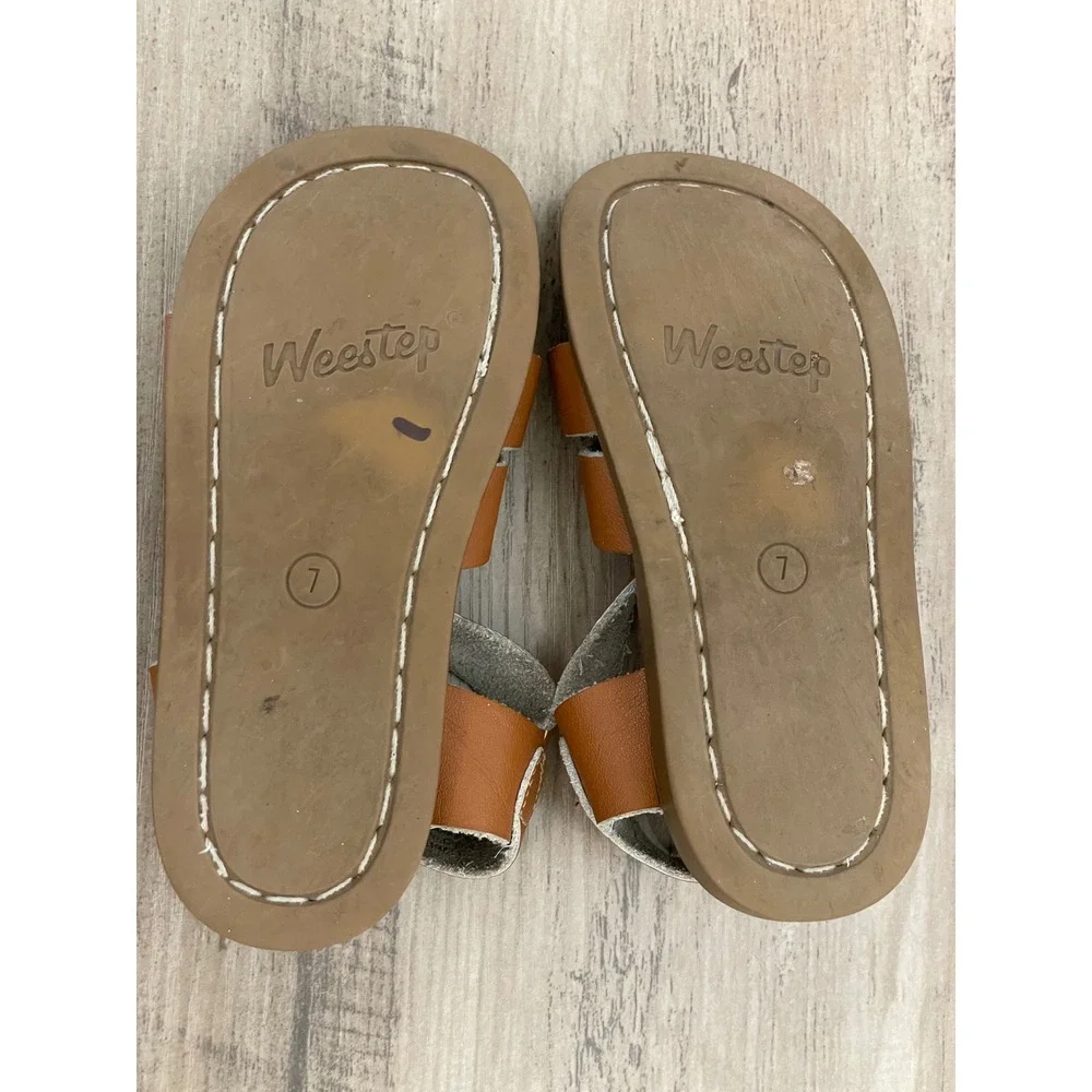 Weestep Strappy Sandals Classic Toddler Unisex 7 Brown Leather Buckle Shoes